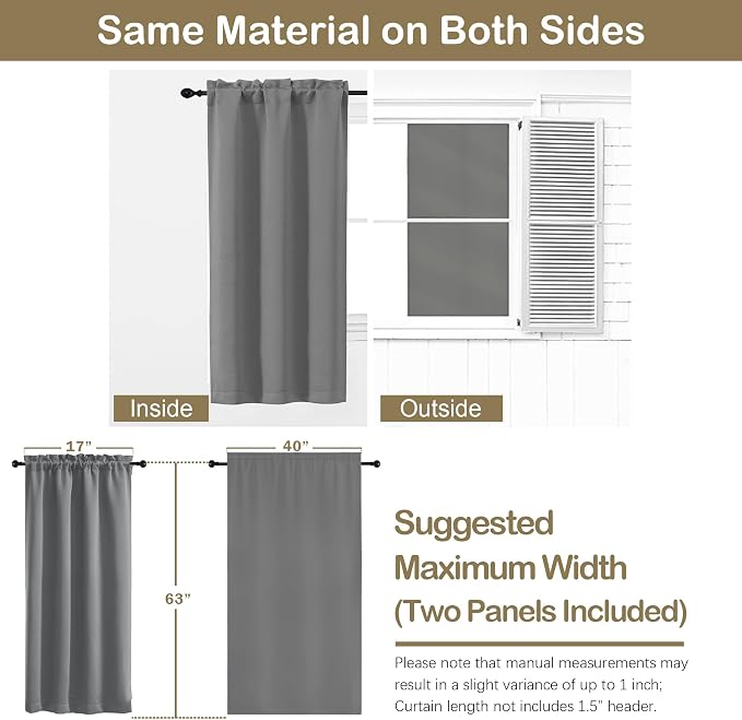 OVZME Grey Blackout Curtains for Bedroom 63 Inch Length 2 Panels, Protect - Image 2