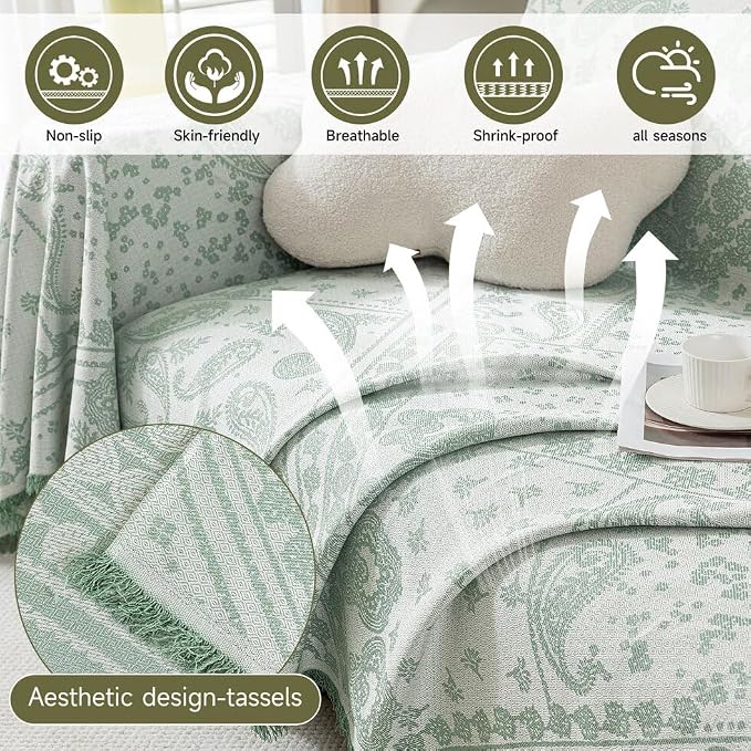 ROOMLIFE Green Couch Covers for Sofa, Sofa Covers Washable Non Slip Furniture - Image 2