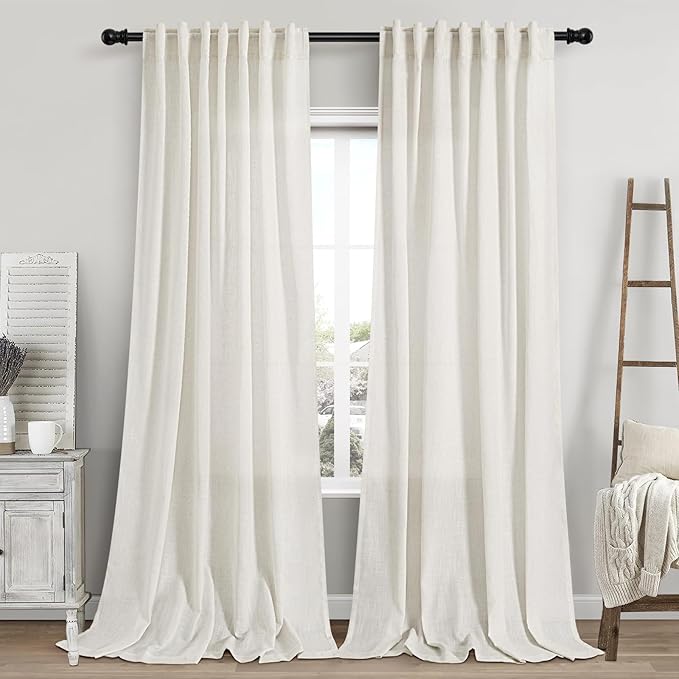 Cream Linen Curtains 114 Inches Long by Nanspring