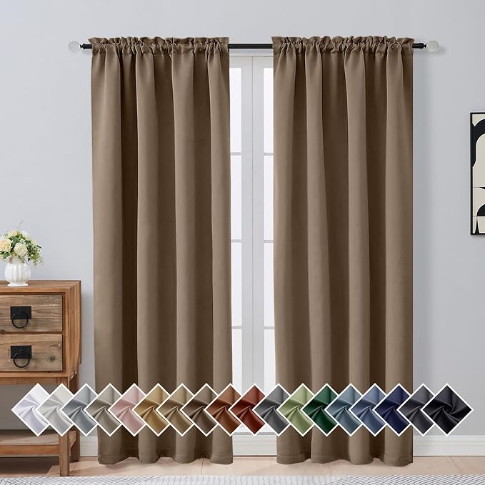 OVZME Brown Blackout Curtains for Bedroom 72 Inch Length 2 Panels Set, Solid by OVZME