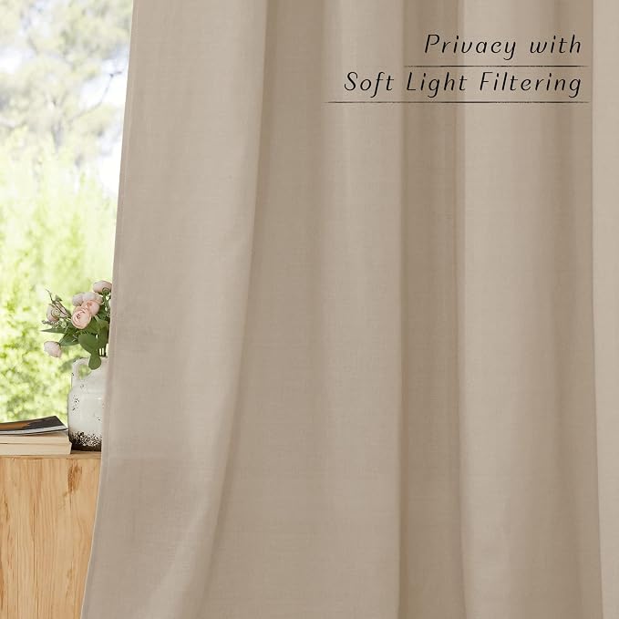 NICETOWN Linen Flax Semi Sheer Curtains 92" Length, Grommet Window Treatments - Image 7