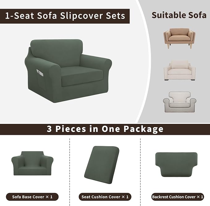 Easy-Going 3 Pieces Stretch Chair Cover Washable Chair Slipcover Set - Image 3