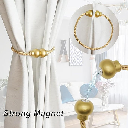 2 Pack Magnetic Curtain Tiebacks Modern Handmade Rope Curtain Tie Backs - Image 2