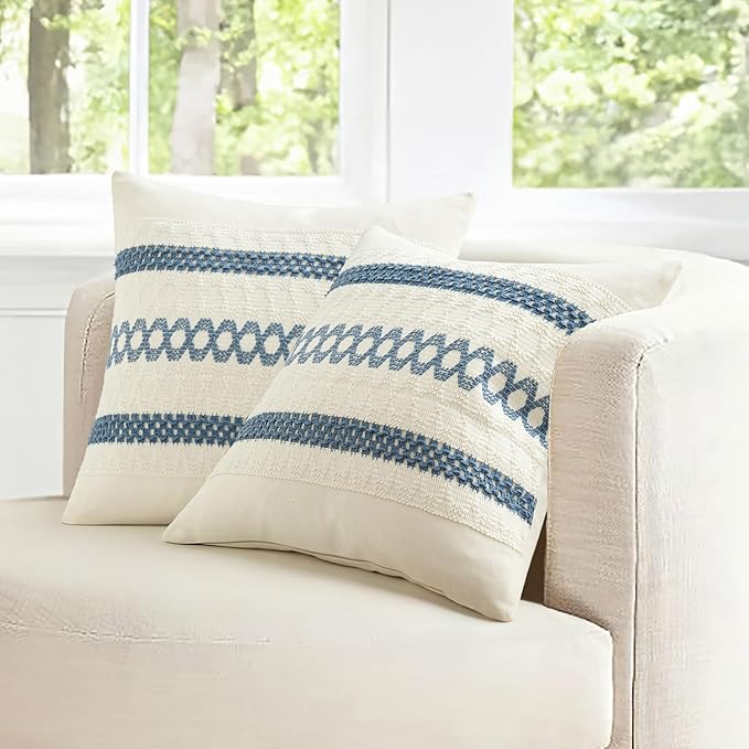 MIULEE Set of 2 Coastal Blue Boho Decorative Pillow Covers 18x18 Inch Farmhouse - Image 7