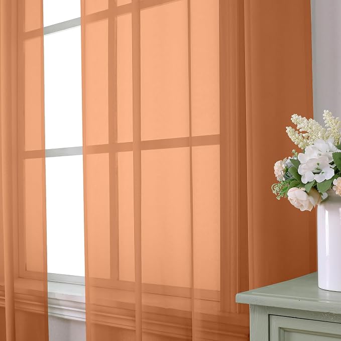 Aiyufeng Orange Sheer Curtains 45 inches Long, Short Kitchen Window Treatment - Image 2