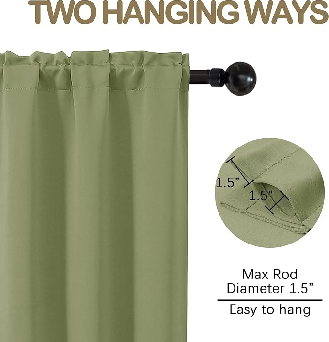 OVZME Sage Green Curtains for Small Window Treatment, Light Blocking Short - Image 4