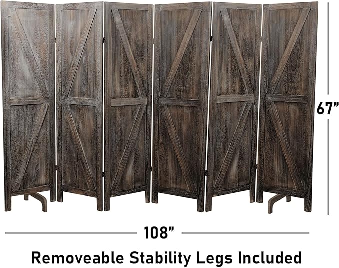 Premium Home 6-Panel Room Divider – Rustic Brown Barn Door, K Pattern Folding - Image 4