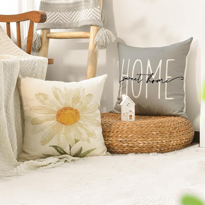 AVOIN colorlife Home Sweet Home Spring Summer Flowers Throw Pillow Covers - Image 5