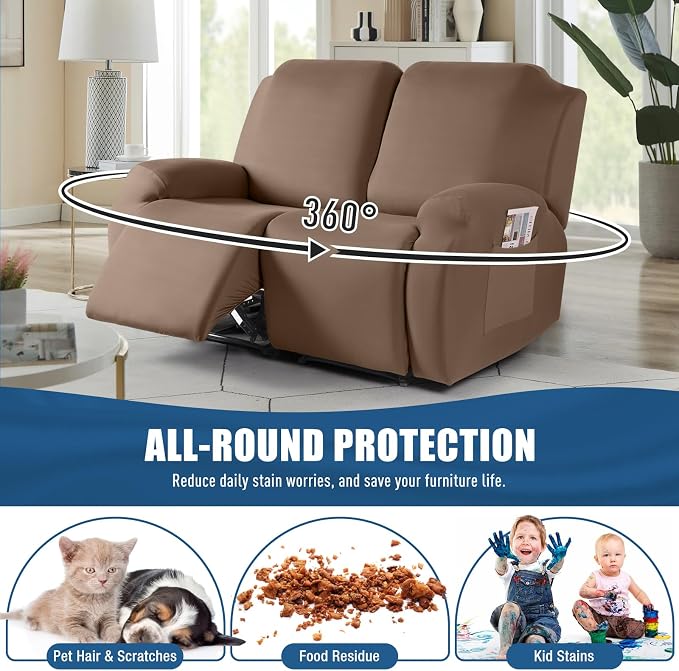 TAOCOCO Recliner Loveseat Slipcover, 2 Pieces Polyester Fabric Stretch Sofa - Image 3