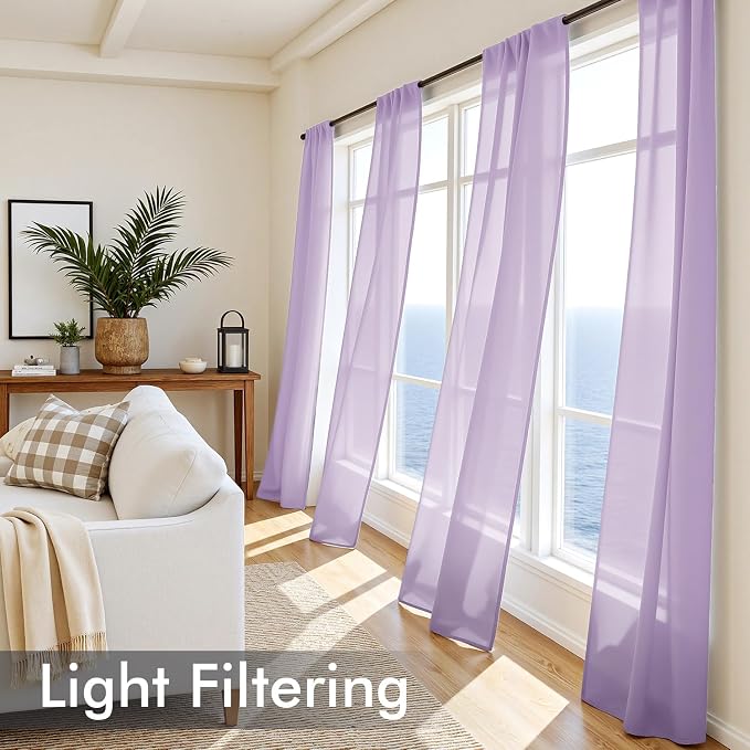 MIULEE Light Purple Sheer Curtains 108 Inches Long, 4 Panels Set, Lavender - Image 4