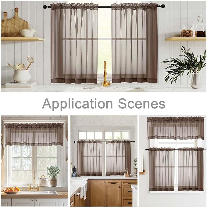 Chocolate Kitchen Curtains 30 Inch Length Tier 2 PCS, Solid Soft Airy Half - Image 6
