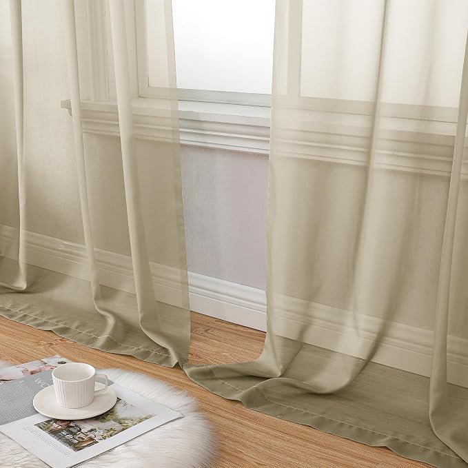 Aiyufeng Taupe Sheer Curtains 96 Inches Long 2 Panels Set, Semi Transparent - Image 8