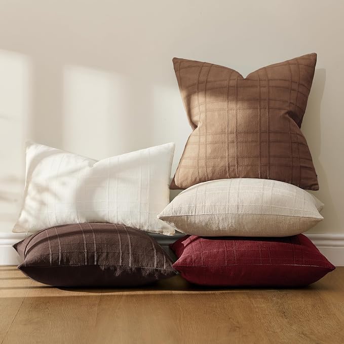 MIULEE Decorative Linen Check Euro Shams Throw Pillow Covers Neutral Farmhouse - Image 7