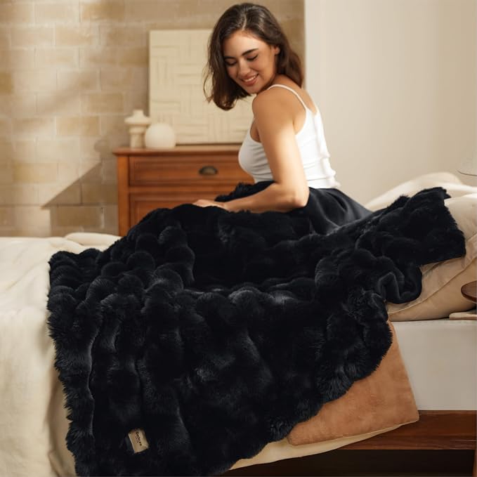 Bedsure GentleSoft Fluffy Fuzzy Black Throw Blanket - Image 7
