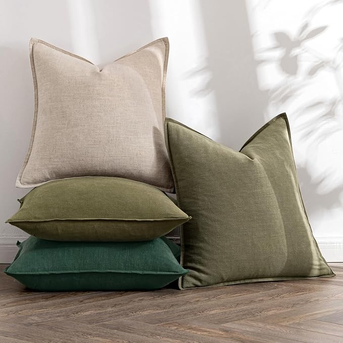 MIULEE Neutral Green Linen Pillow Covers Pack of 4 Decorative Natural Throw - Image 5
