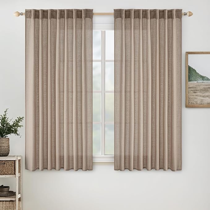 MIULEE Taupe Short Linen Curtains 45 Inch Length 2 Panels by MIULEE