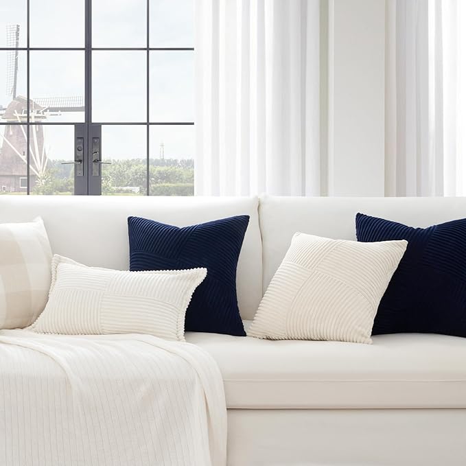 Topfinel Blue Throw Pillow Covers 20x20 Inch Soft Corduroy Decorative Pillow - Image 6