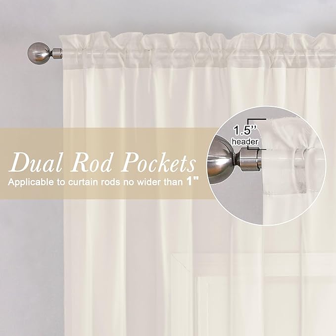 Lecloud Ivory Sheer Curtains 108 Inches Long 2 Panels, Solid Airy Voile Extra - Image 4