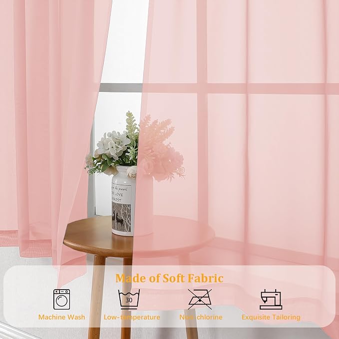 Gwine Blush Pink Sheer Kitchen Curtains 36 Inch Length, Light Filtering Voile - Image 7