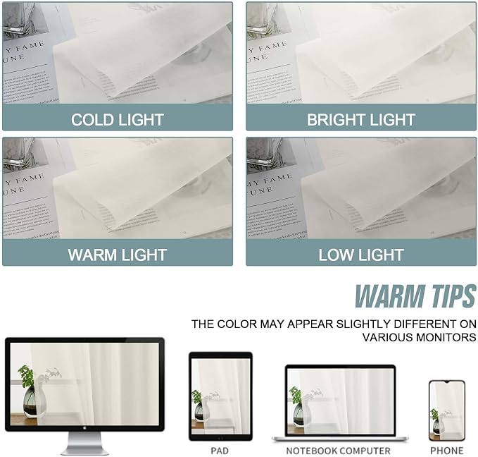 Ivory Sheer Curtains for Windows 108 inches Long 2 Panels Set, Soft Lightweight - Image 6