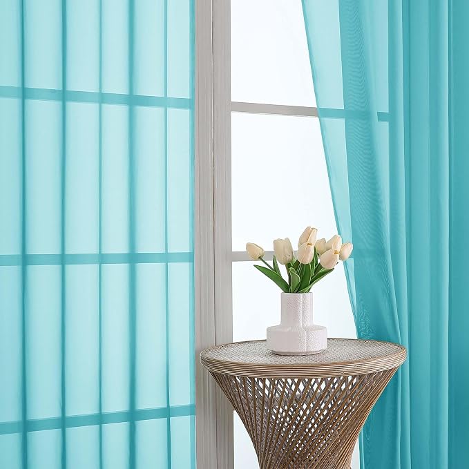 OVZME Turquoise Sheer Curtains 120 Inches Long 2 Panels Set, 59 Inch Extra Wide - Image 3
