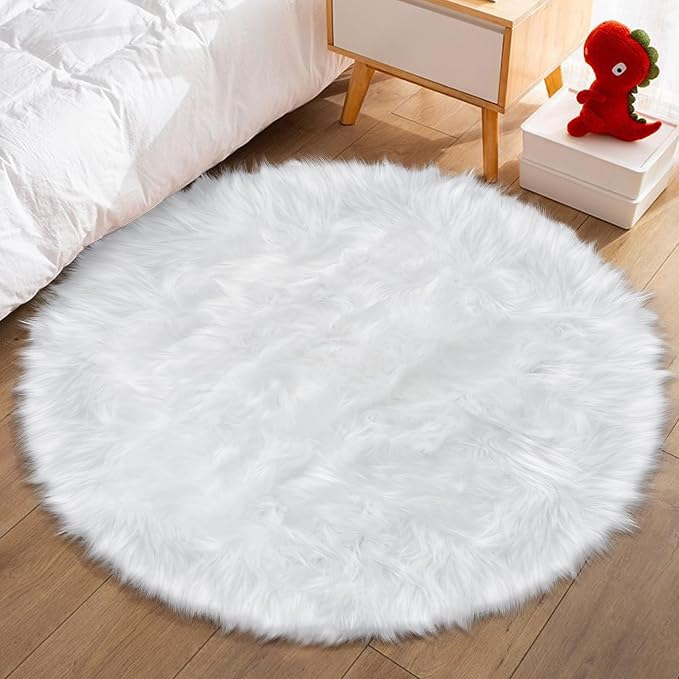 3 ft Fluffy White Round Rug for Bedroom Living Room, Soft Furry White Circle - Image 6