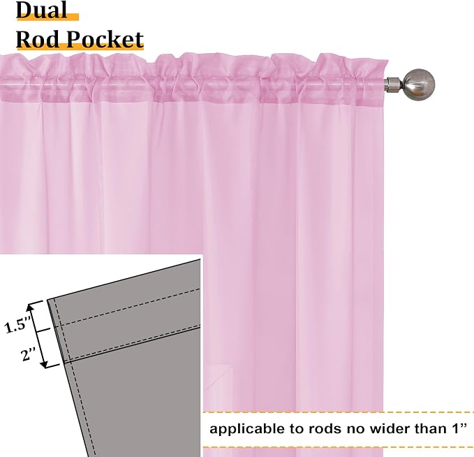 Aiyufeng Light Pink Sheer Curtains 84 Inches Long 2 Panels Set, Semi - Image 3