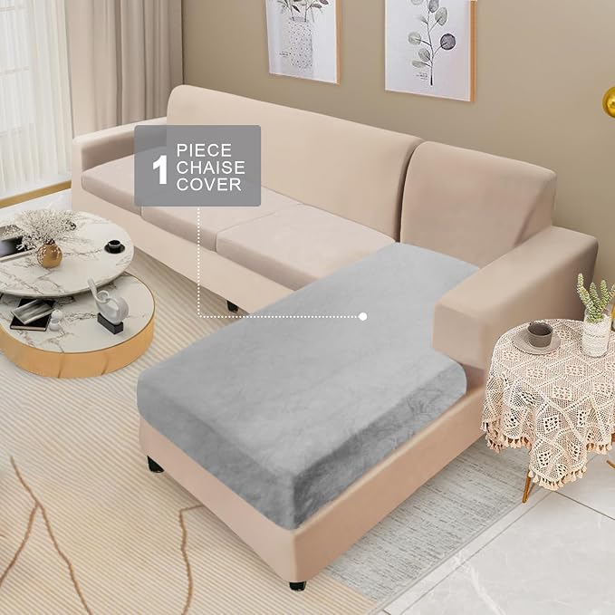 NAISI Sectional Couch Cover 1 Piece Velvet Separate Chaise Lounge Cover Soft - Image 2