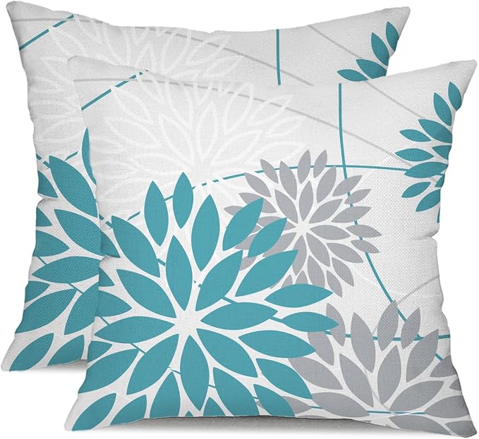 DFXSZ Blue and Grey Floral Pillow Covers 18x18 Set of 2 Outdoor Waterproof by DFXSZ
