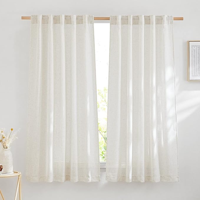 NICETOWN Linen Burlap Bedroom Curtains Natural, Rustic Rod Pocket & Back Tab by NICETOWN
