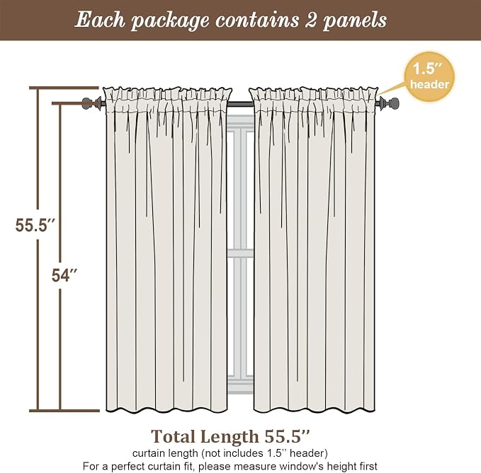 Chyhomenyc Black Curtains 54 Inch Length 2 Panels, Faux Linen Textured Semi - Image 5