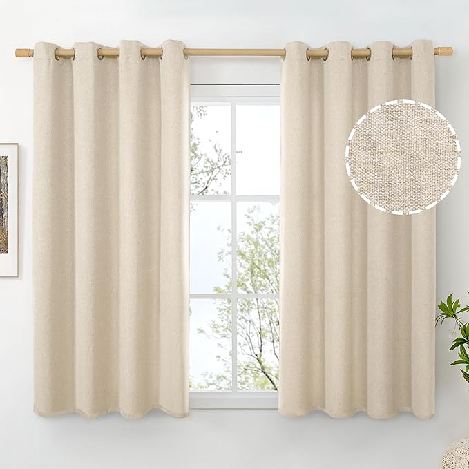BGment Short Oatmeal Linen Curtains 54 Inch Length 2 Panels by BGment