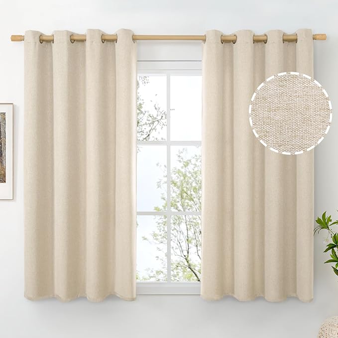 BGment Oatmeal Linen Curtains for Short Windows 45 Inch Length 2 Panels by BGment