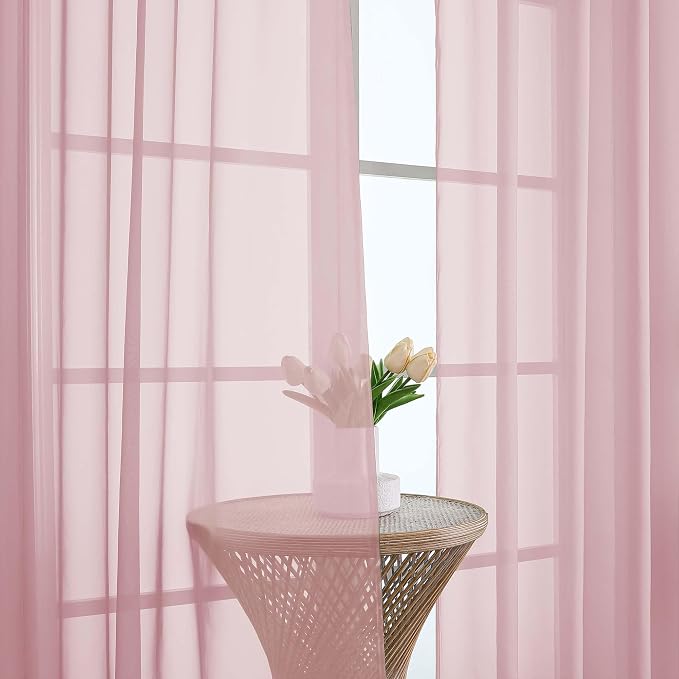 OWENIE Sheer Blush Curtains, Sheer Curtains 63 inch Length 2 Panels Set - Image 7