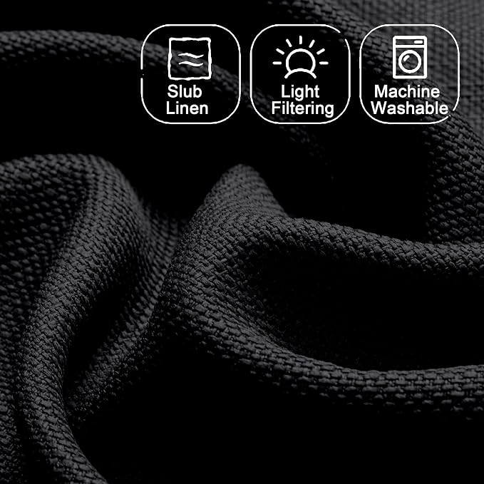 Chyhomenyc 2 Panels Black Cafe Curtains 36 Inch Length, Faux Linen Half Window - Image 3