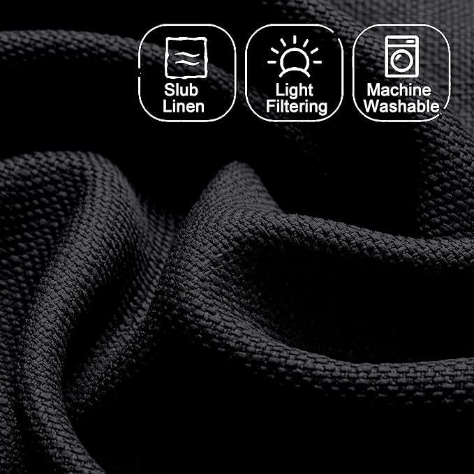 Chyhomenyc Black Curtains 84 Inches Long 2 Panels, Faux Linen Light Filtering - Image 3