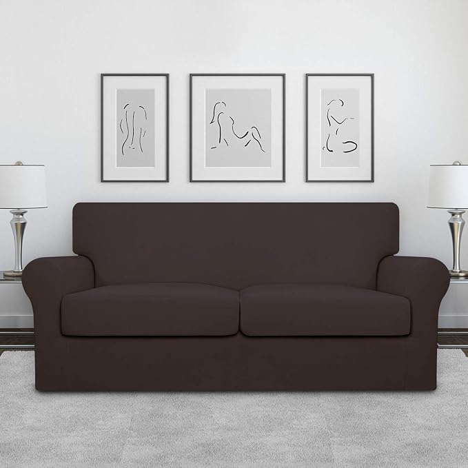 Easy-Going Oversized 3 Pieces Stretch Fleece Soft Loveseat Couch Cover - Image 2