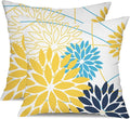 Yellow and Dark blue Floral Pillow Covers 18x18 Set of 2 Outdoor Waterproof by DFXSZ