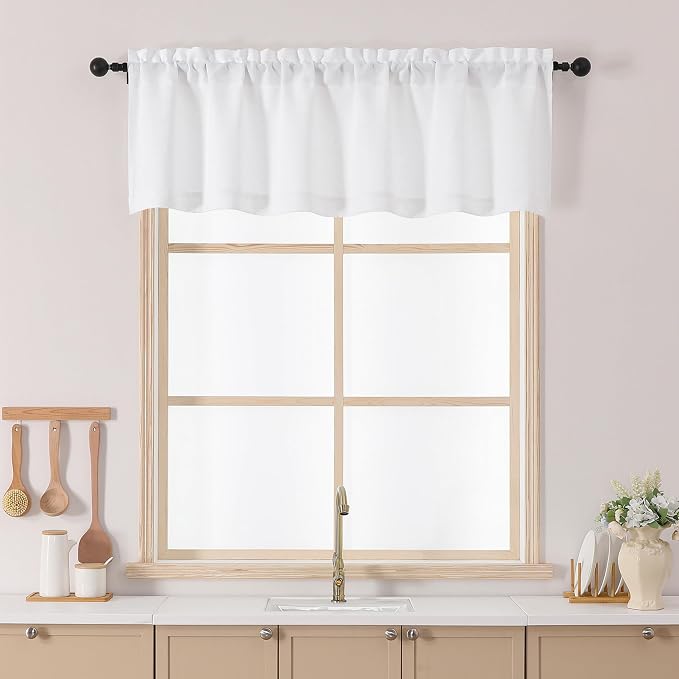 Chyhomenyc White Valance for Windows, Light Filtering Textured Small Kitchen by Chyhomenyc