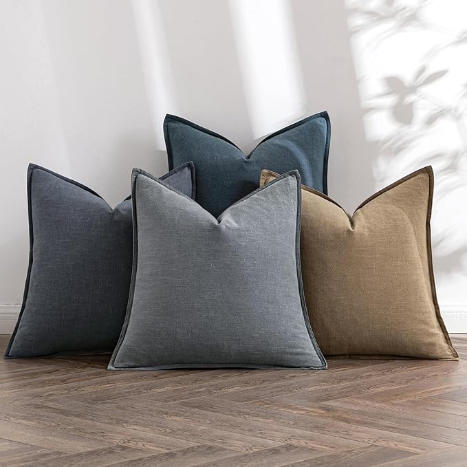 MIULEE Neutral Navy Linen Pillow Covers Pack of 4 Decorative Natural Throw by MIULEE
