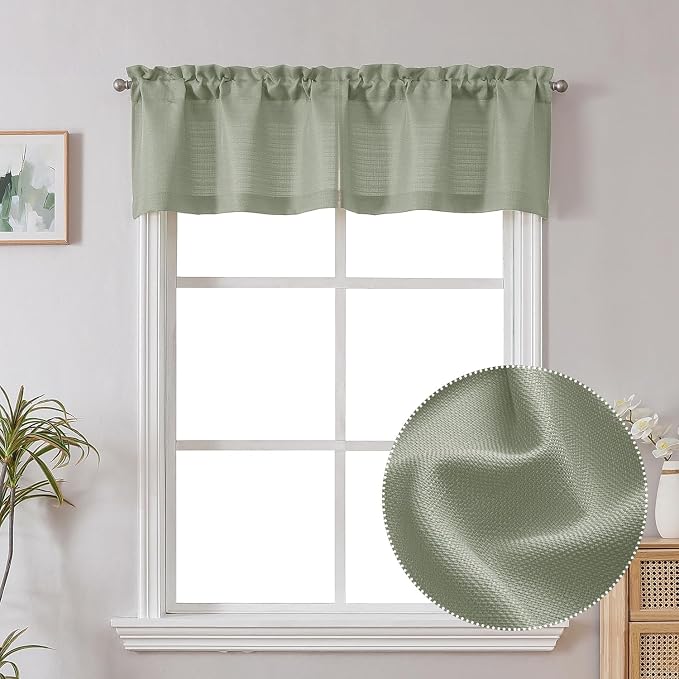 Chyhomenyc Bennett Light Green Window Valance, Faux Linen Slub Textured Semi by Chyhomenyc