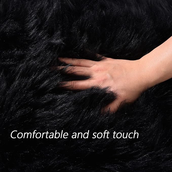 Latepis Black Faux Sheepskin 2x4 Shag Rug - Image 5