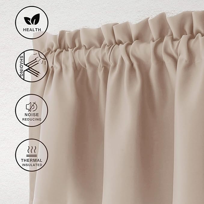 Hiasan Valance Curtains for Kitchen Blackout Thermal Insulated Solid Window - Image 2