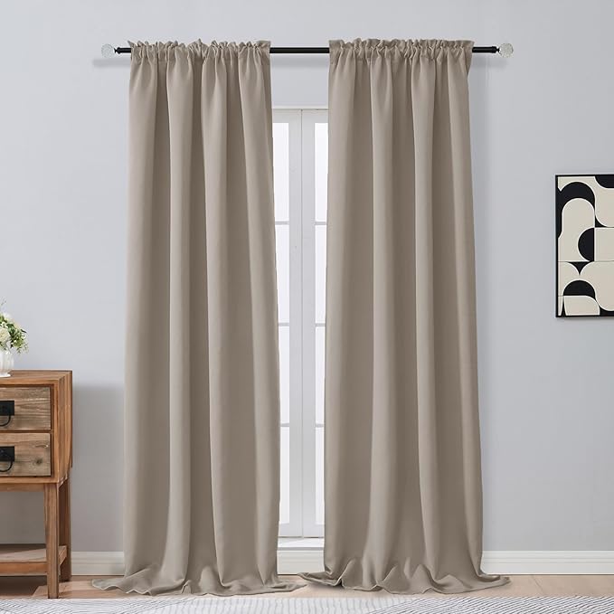 OVZME Stone Blackout Curtains for Bedroom 96 Inches Long 2 Panels, Soft Fabric by OVZME