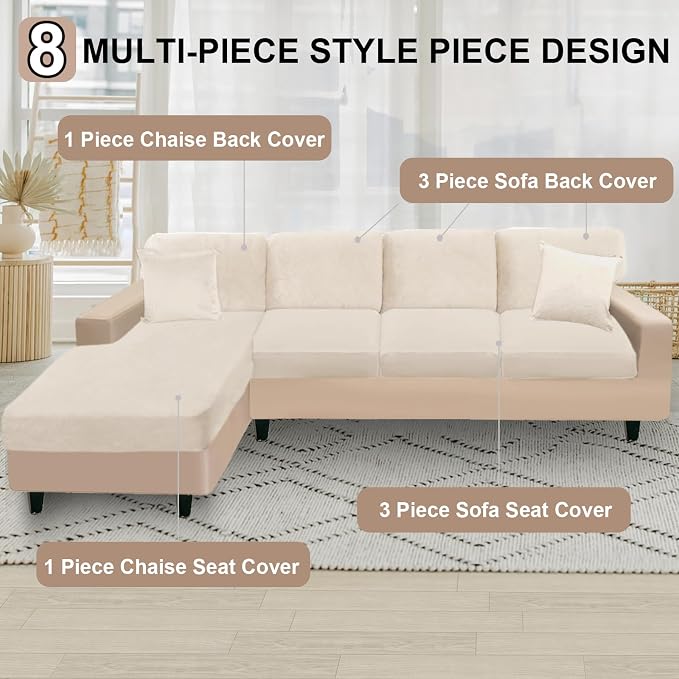 NAISI Sectional Couch Covers 8 Pieces Velvet Couch Cushion Covers L Shape Soft - Image 5