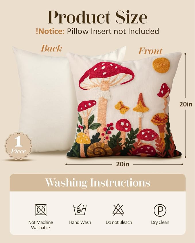 Embroidered Throw Pillow Cover 20x20 Inch - Image 4