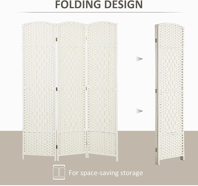 HOMCOM Room Divider, 6 Ft 3 Panel Folding Privacy Screen, Hand-Woven PP Wall - Image 3