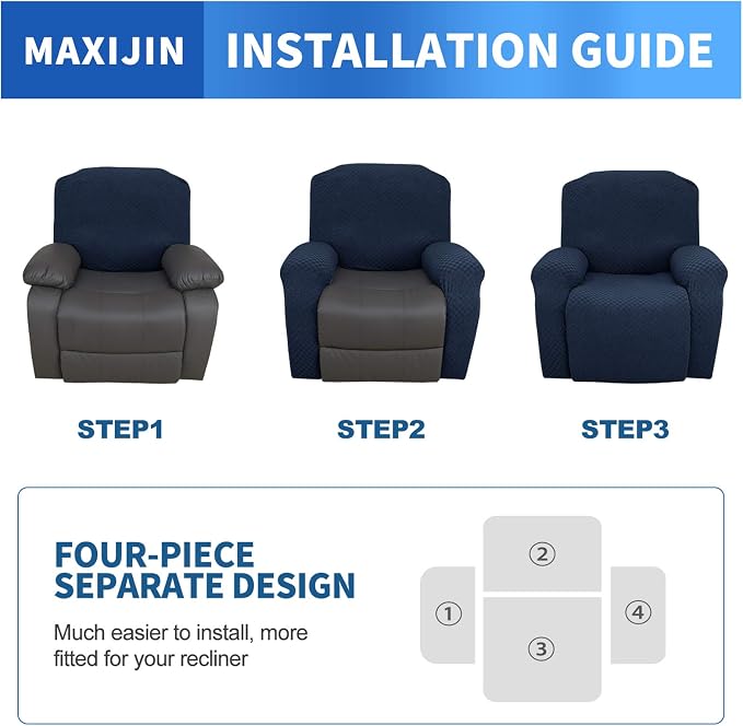 MAXIJIN Oversized Recliner Covers That Stay in Place 4 Pieces Stretch Large - Image 6