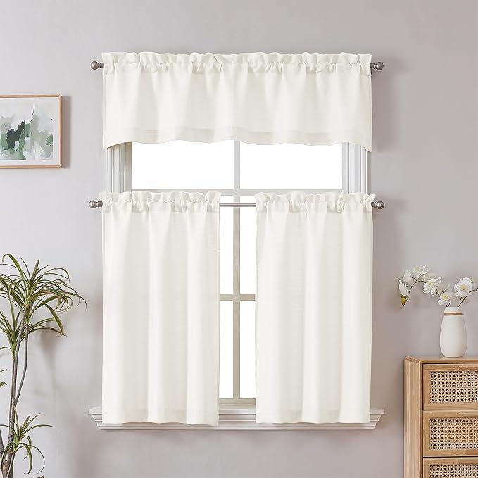 Chyhomenyc Kitchen Curtains 24 Inch Length, Light Filtering Short Window Curtain - Image 2