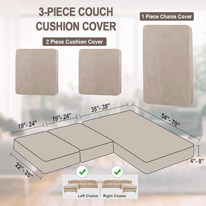 NAISI Sectional Couch Cover 3 Pieces Velvet Separate Couch Cushion Covers L - Image 6